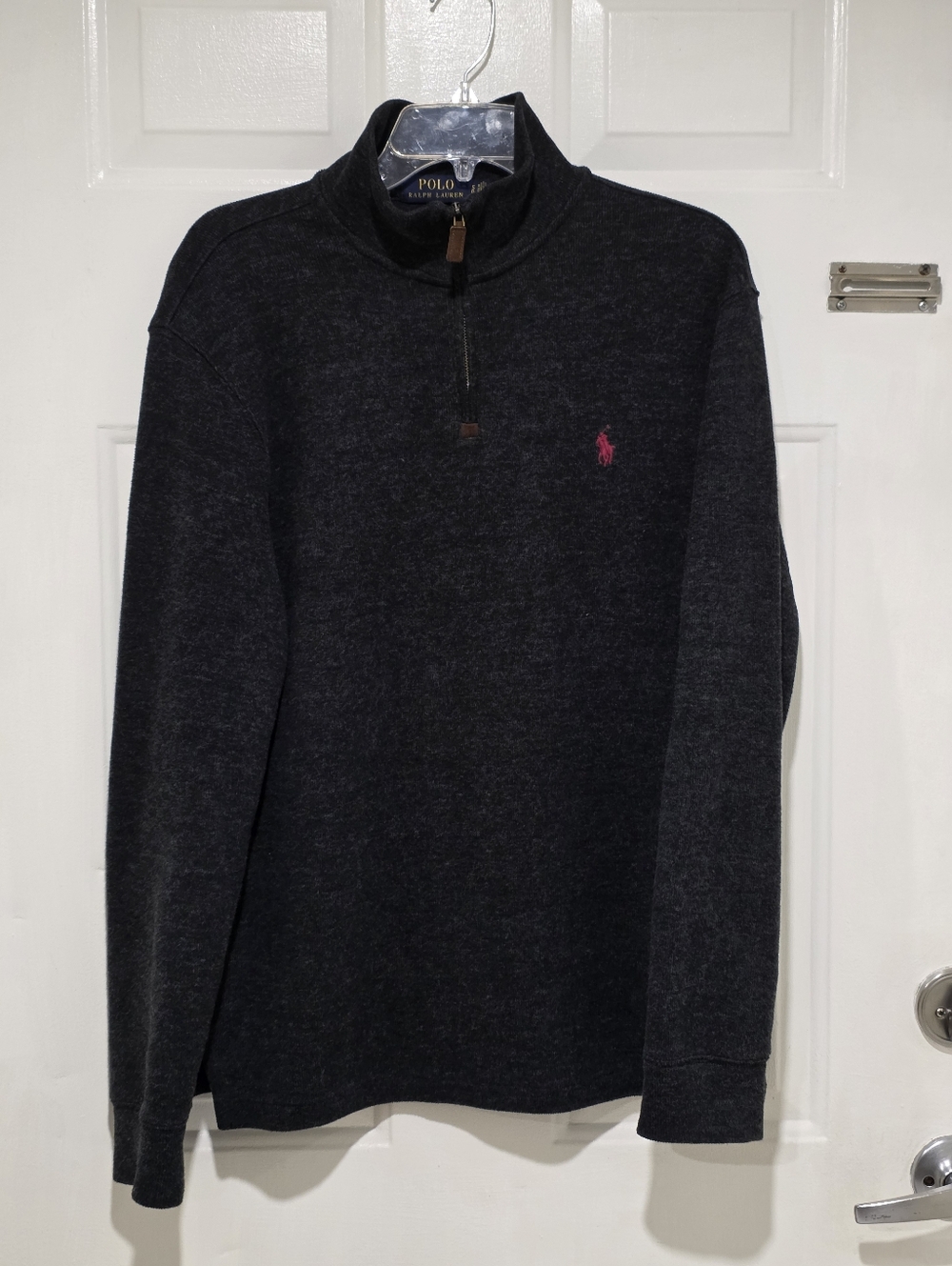 Polo by Ralph Lauren Dark Charcoal Quarter-Zip Sweater with Pink Pony
